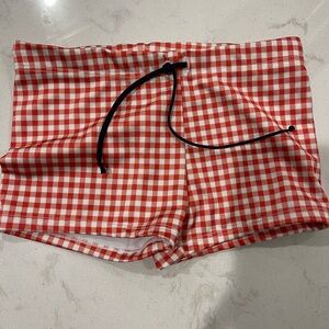 Minnow boys red gingham brief / swim trunks , size 5/6T